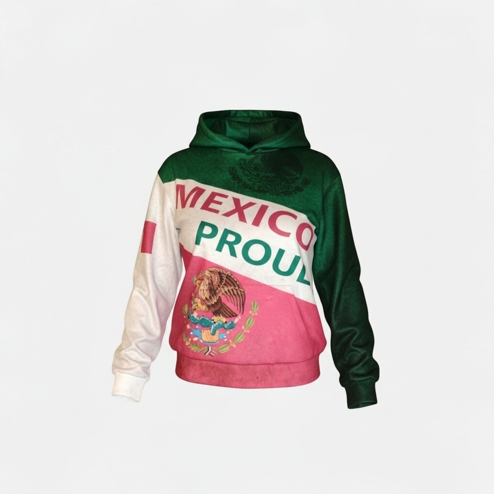 Adult Mexico Proud Hoodie - Green, Pink, White